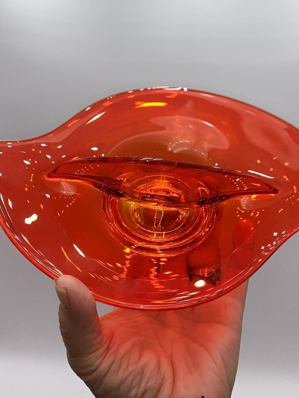 Viking Art Glass Persimmon Orange Divided Candy Relish Dish Mid-Century MCM 60s